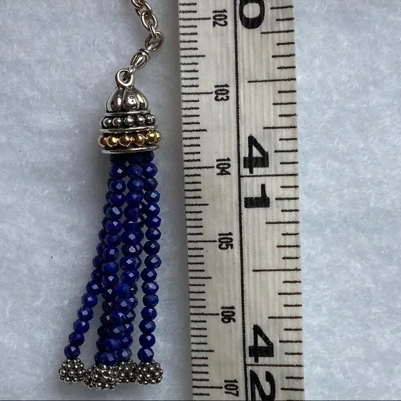 LAGOS Sterling Silver 18k Yellow Gold Caviar Icon Lapis Tassel Lariat Necklace